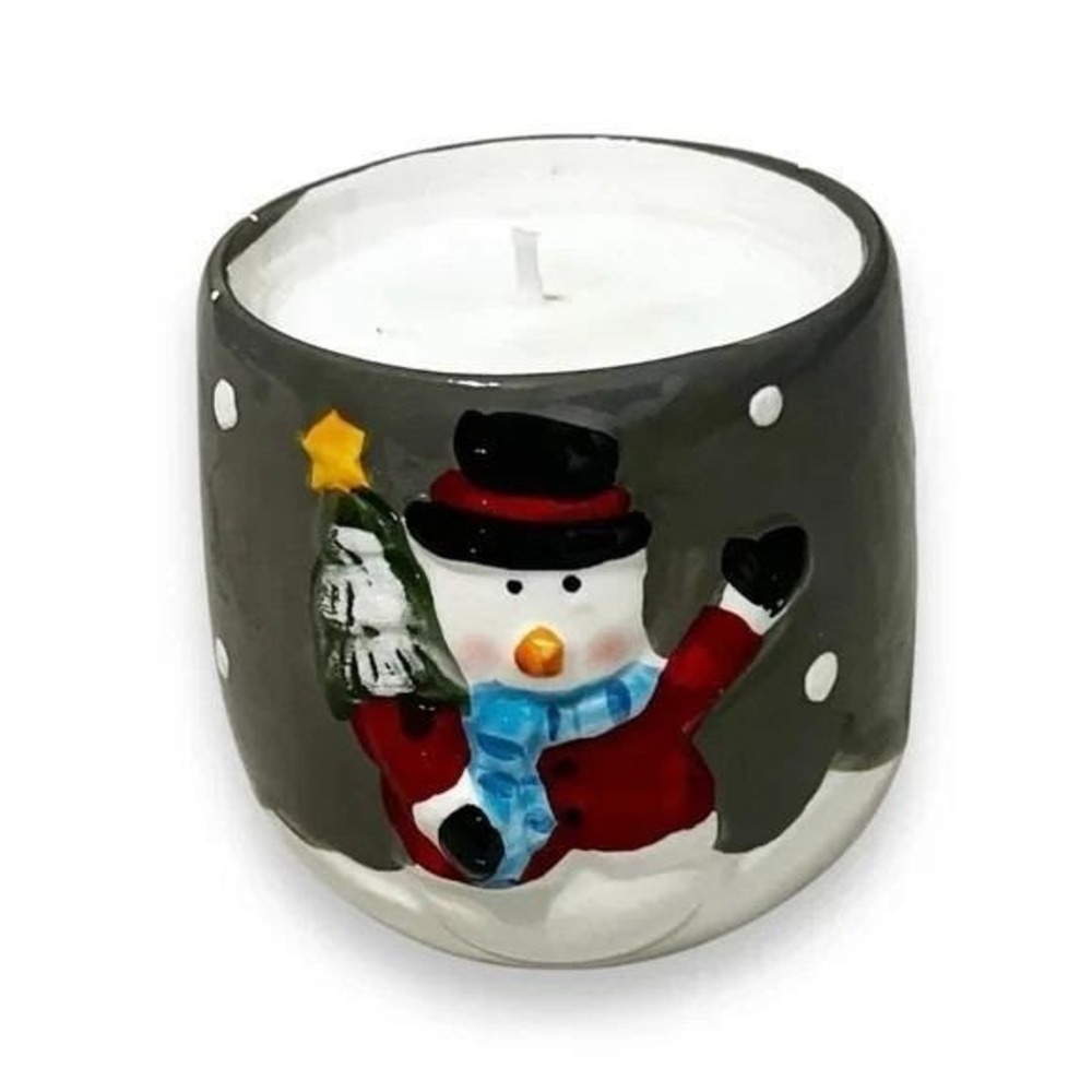 Candy Cane Scented Candle Handmade 6 oz Snowman Christmas Ceramic Container B101